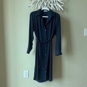 Aritzia Navy Button-Up Dress with Belt
